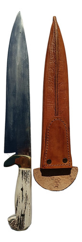 Cuchillo Artesanal 30cm Asta Y Bronce Acero Carbono 1070