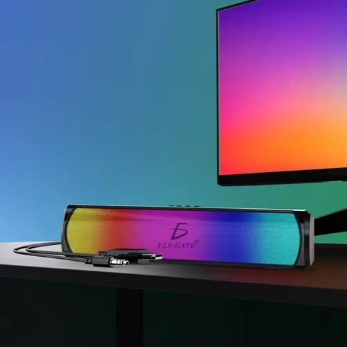 Barra De Sonido Soundbar Gamer Con Luz Led RGB Color Negro Ele-Gate