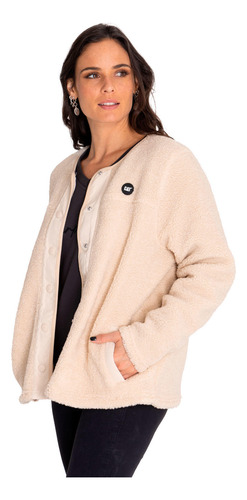 Polar Mujer Long Button Front Sherpa Beige/crudo Cat
