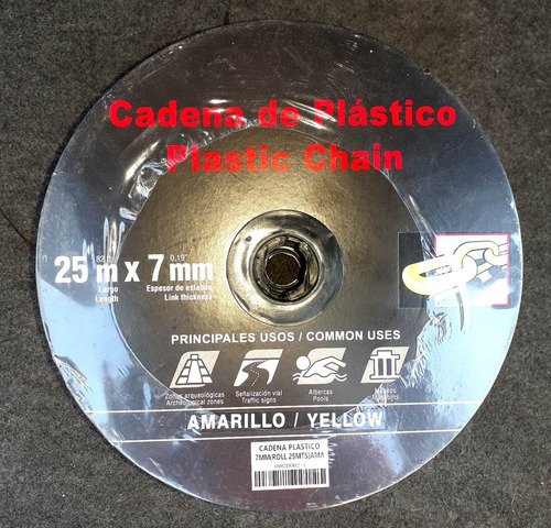 Imagen 2 de 3 de Cadena Plástica 7mm Colores Varios Rollo 25 Metros Us403500
