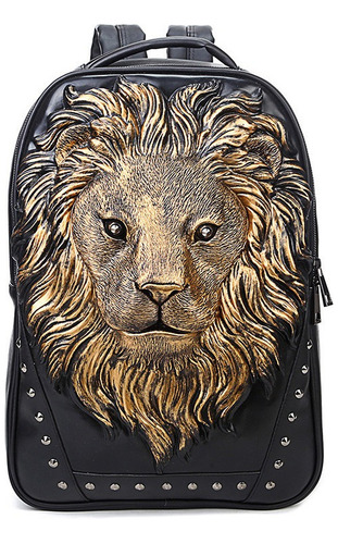 Mochilas Para Hombres Cuero Punk Grabado Cabeza De León