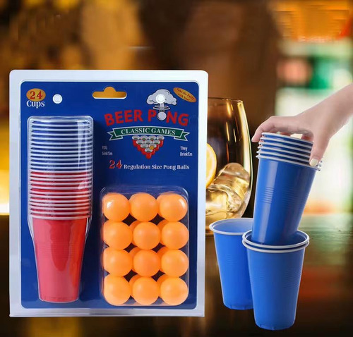 Kit Paquete 12 Pelotas Ping Pong 24 Vasos Juego Beer Pong