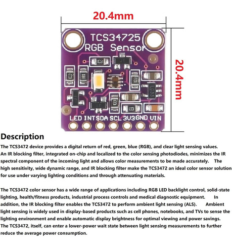 2 Unids Tcs34725 Módulo De Sensor De Color Compatible Con Ar