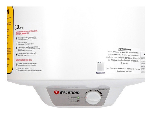 Termotanque Eléctrico Splendid Wm-30l Blanco 30l 220v