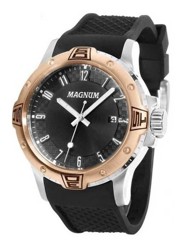 Relógio Magnum Masculino Ma34414p Aço Borracha Grande Cor da correia Preto Cor do bisel Prata-Preto Cor do fundo Preto
