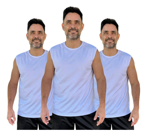 Kit 3 Camisa Regata Masculina Dry Fit Uv Academia Musculação