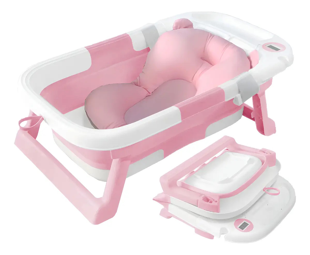 Bañera Plegable Con Termómetro + Colchón Reductor Love B322 Color Rosa