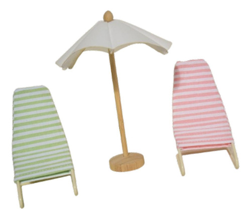 3x 1:12 A Escala Silla De Muñeca Playa Y Verde Rosado