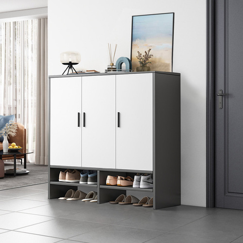 Zapatera Moderna Madera Entrada Gris 90cm 3puertas Capas Gris Oscuro