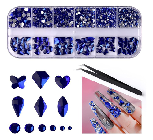 Ebanku Diamantes De Imitación De Uñas Azul Oscuro, Corazones