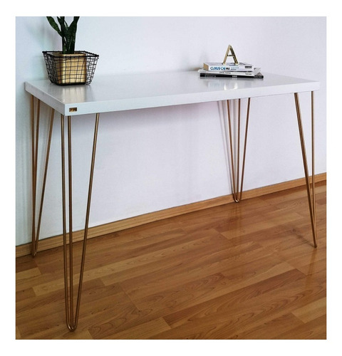 Escritorio Inta Mobili Milán madera de okume, acero de 120cm x 75cm x 60cm blanco y dorado