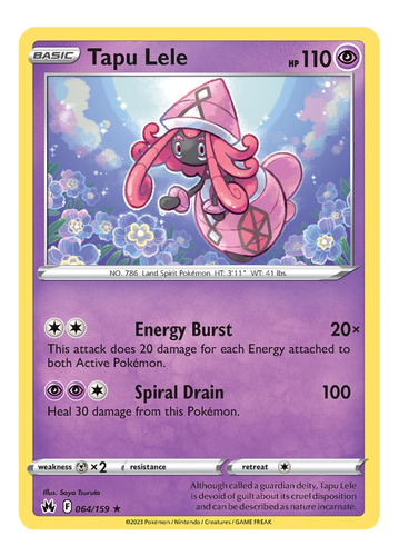 Cartas Pokemon Tapu Lele 064/159 Holo S&s Crown Zenith Crz