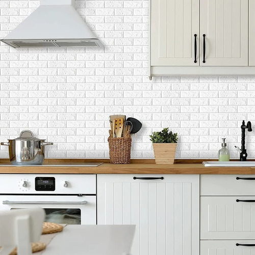 Patrón De Ladrillo Pegatina De Pared 3d Textura Papel 10 Piezas Color Blanco