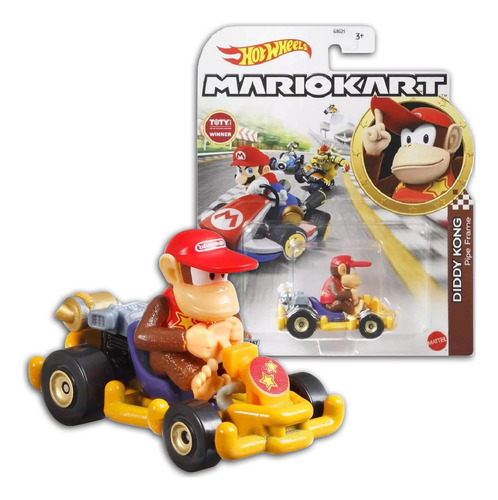 Carrito Mario Kart Hot Wheels 1:64, Mattel Gbg25 Color Diddy Kong Pipe Flames