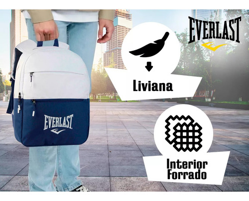 Imagen 4 de 10 de Mochila Everlast Original Reforzada Urbana Deportiva Bicolor