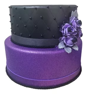 Bolo Fake Preto/roxo Tema Wandinha/hallowen Modelo 6