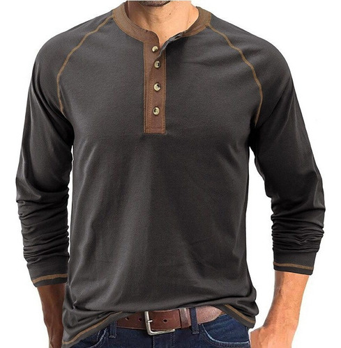 Camiseta De Manga Larga Con Cuello Redondo Para Hombre