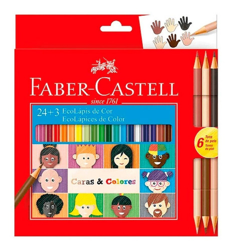 Colores X 24 Ecolapiz + 3 Bicolores Tonos Piel Faber Castell