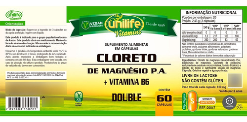 Kit 5 Cloreto De Magnésio P.a. 810mg Unilife 60 Cápsulas
