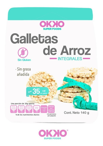 Imagen 1 de 6 de Rice Cakes Galletas De Arroz Integral Sin Gluten 140g Okko