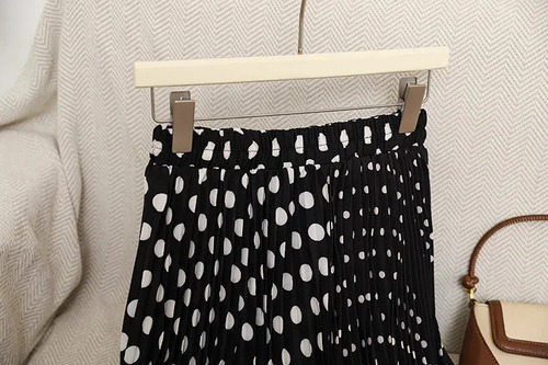 Falda Midi De Lunares Para Mujer, Plisada En A, Versátil