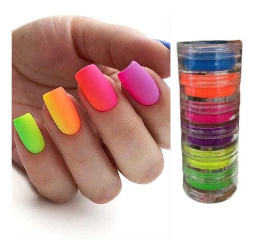 Pigmento Neon Para Unhas E Maquiagem - 6 Un Diferentes Roxo, Azul, Rosa, Laranja, Amarelo E Verde.