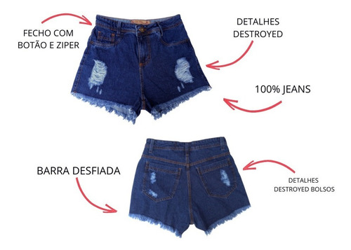 Imagem 6 de 9 de Kit C/5 Short Jeans Brim Cintura Alta Com Elastano Variados
