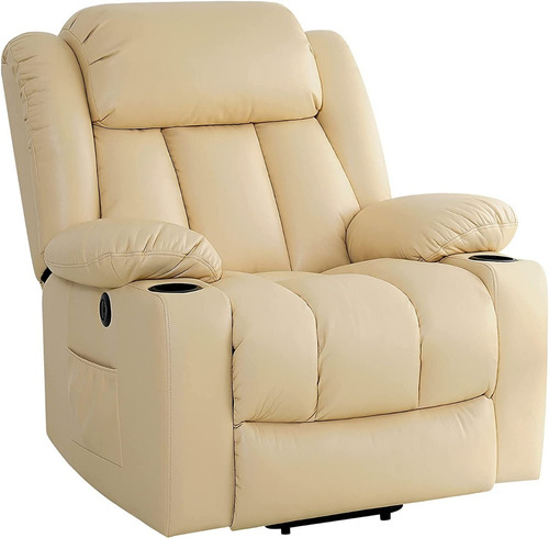 Silla Reclinable Con Masaje Y Calor Beige Marca Leisland 