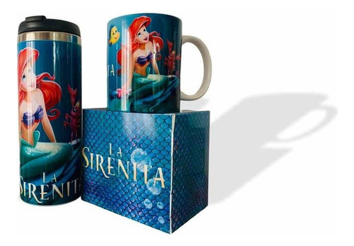 Taza+termo Diseño La Sirenita Color Verde Oscuro