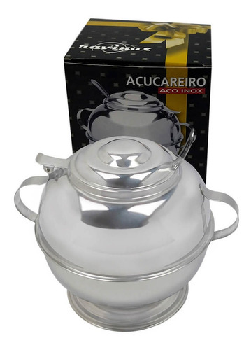 Açucareiro Inox Clássico 500 Gr Com Pedestal Colher E Tampa