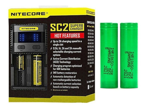 Nitecore Sc2 3a Excelente Cargador Rápido + 2 X 2500mah Sams