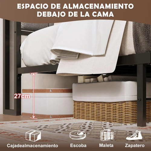 Base Cama Individual Con Cabecera Y Almacenamiento Usb