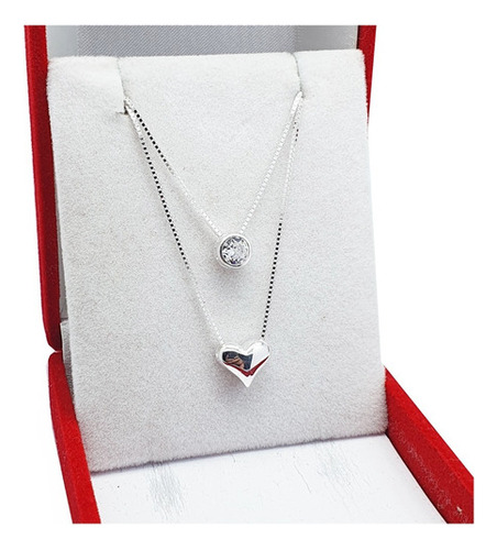 Conjunto Cadena Y Dije Plata 925 Corazón Inflado  