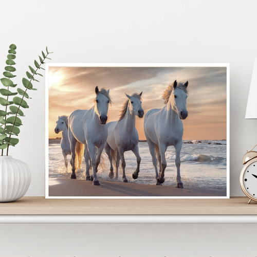 Imagen 6 de 6 de Cuadro Decorativo Moderno 30x40 Caballos Blancos Galopando