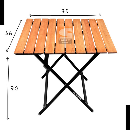 Mesa Plegable Alta Aluminio Madera Negra 75x66 Premium