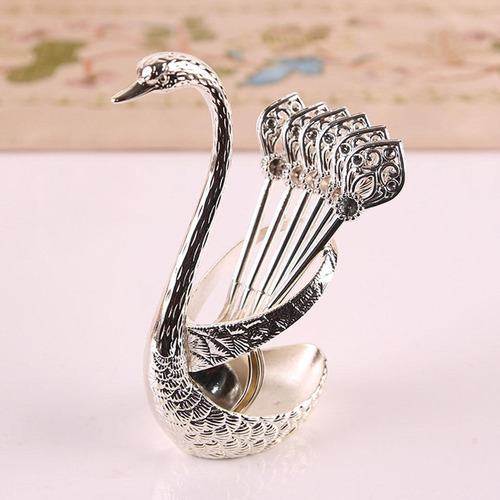 Para 6 Cucharas Café Con Soporte Cisne, Cucharaditas,