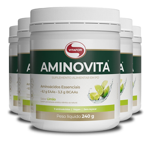 Kit 5 Aminovita Vegano Limão Vitafor 240g