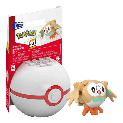 Mega Pokémon Juguete De Construcción Pokébola Rowlett 24 Pokebola Rowlet Serie 21