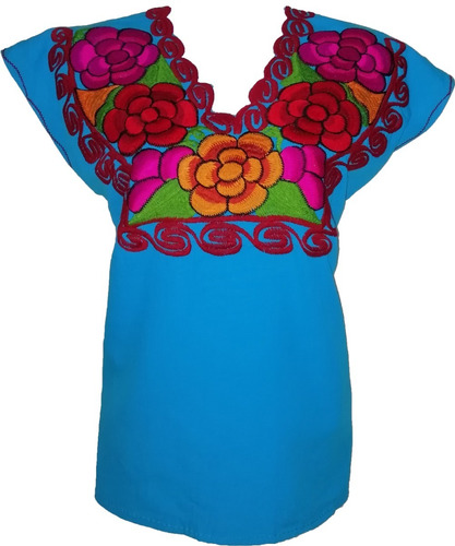 Blusa Artesanal Tallas Pequeñas Bordada Manta Chiapas