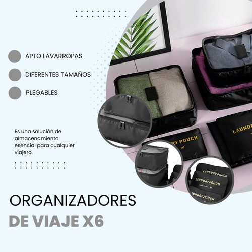 Set Organizador De Valija MTL X6 Unidades Color Negro Neceser Bolso Viaje Ropa Doblada Lavable Plegable Resistente Práctico Portátil
