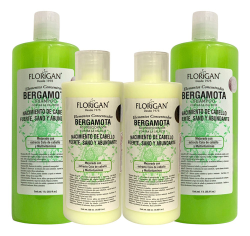 2 Shampoo Bergamota Florigan 1lt + 2 Acondicionadores Pack4.
