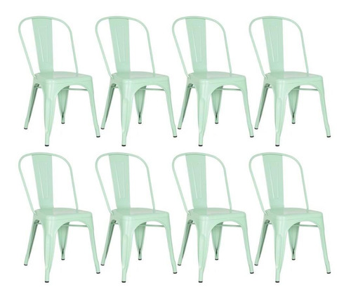 8 Cadeiras Iron Tolix Aço Metal  Industrial Vintage Cores Cor da estrutura da cadeira Verde-claro