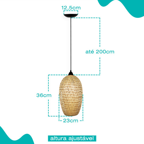 Luminária Led Teto Pendente Lustre Quarto Sala Mesa Cozinha 127/220V Spot Embutir Rústico Bambu 4x4sc