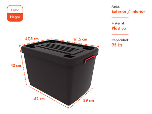 Pack X6 Heavy Box 95Lts Con Ruedas Contenedor Organizador Apilable Grande Gardenlife