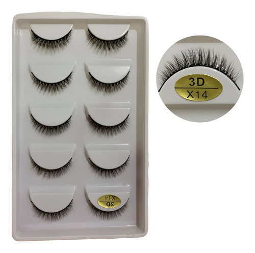 Cartela Com 5 Pares De Cílios Postiços 3d X14 Cerdas Curtas