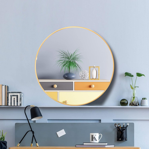 Conguiliao Espejo Baño Redondo Moderno 80cm, Espejo De Pared Marco Dorado