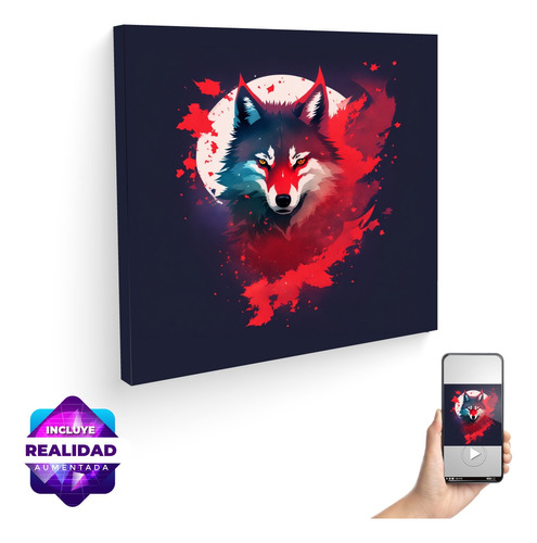 Cuadro De Lobo Abstracto Con Tinta Roja Canvas - 50 X 50