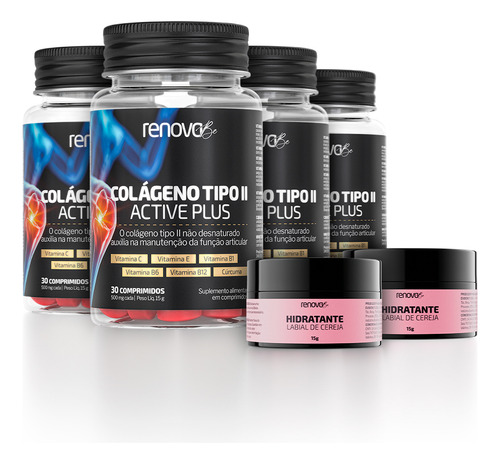 Suplemento Renova Be Colageno tipo II sabor sem sabor de 15g 4 kits 30 un