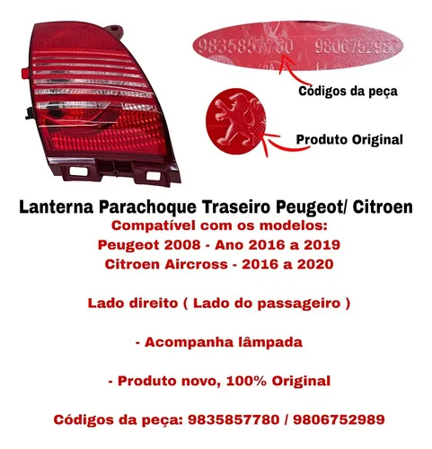 Lanterna Luz Ré Peugeot 2008 2016 A 2019 Direito Original Lanterna Luz Ré Peugeot 2008 2016 A 2019 Direito Original