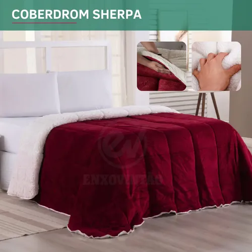 Coberdrom Sherpa Queen Cobertor Edredom Inverno Lã Carneiro Ultra Macio Suave Quente Luxo Premium Vermelho Liso
